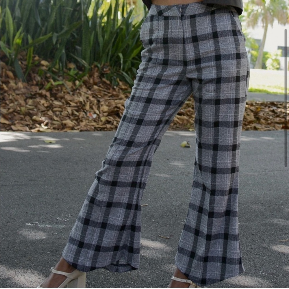 House of Sunny Slim Flared Plaid Trousers Pants Everyday Check Size 10